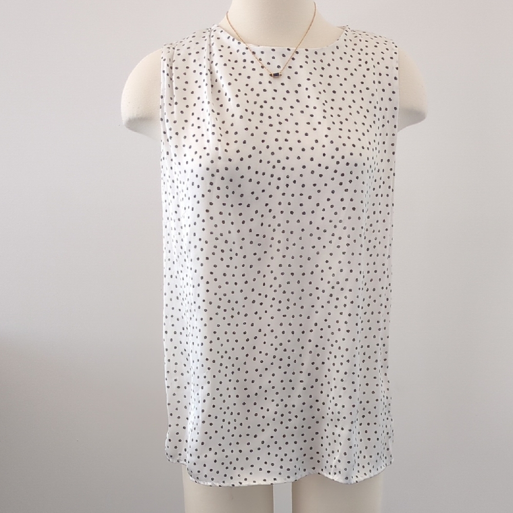 Mango White and Black Polka Dot Blouse